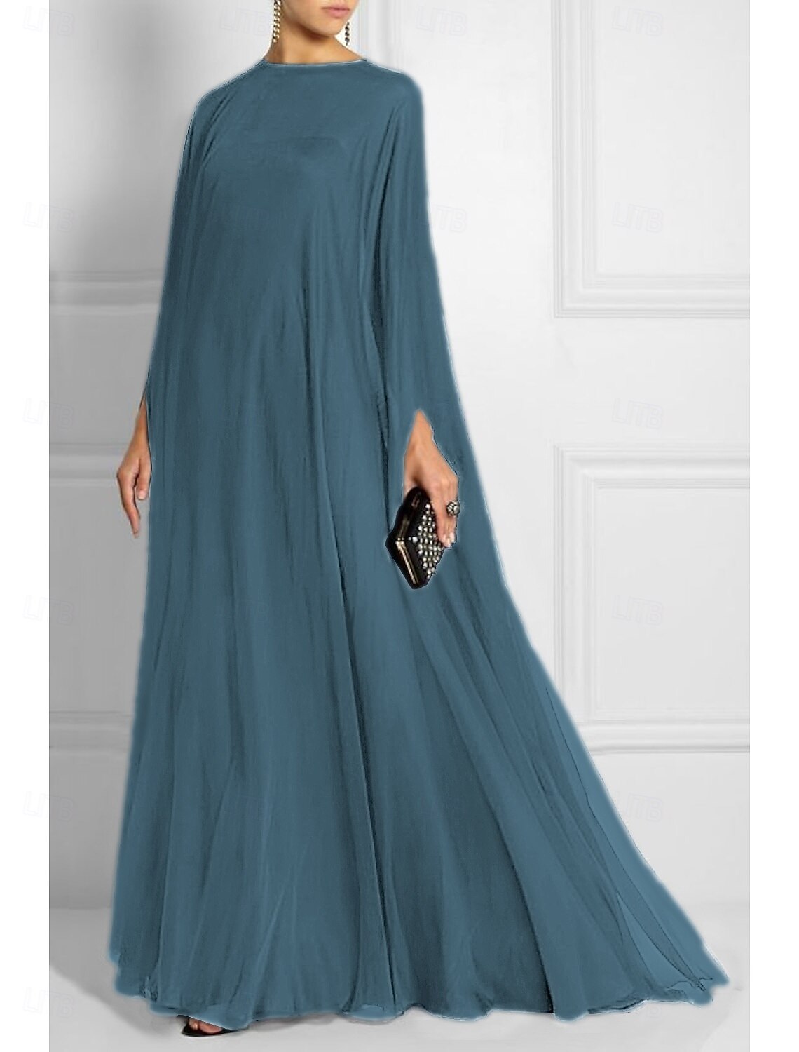 Sheath Evening Gown Empire Dress Formal Evening Sweep Brush Train Long Sleeve Boat Neck