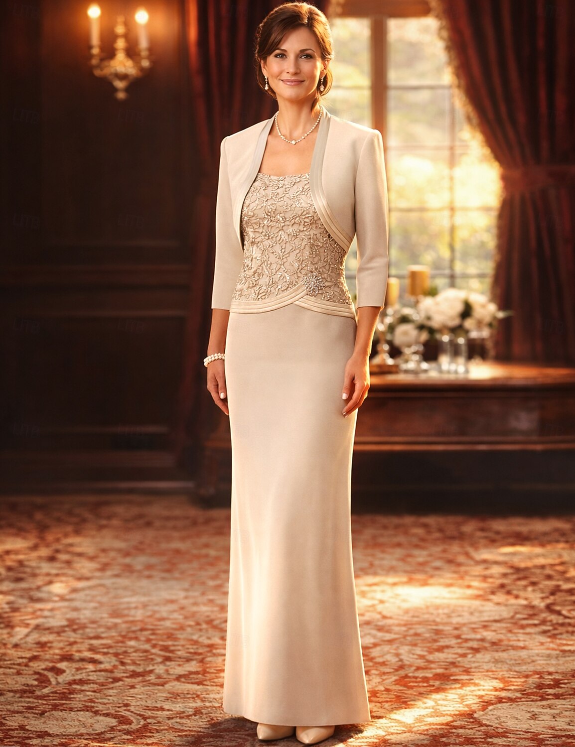 Sheath Column Floor Length Wedding Guest Dress Mother of the Bride Dress Elegant