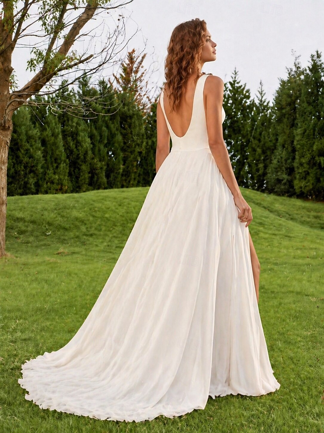 Wedding Dresses A-Line Scoop Neck Sleeveless Floor Length Chiffon Bridal Gowns