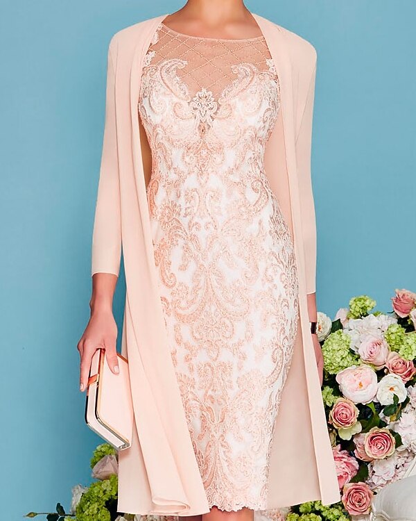 Two Piece Sheath Column Wedding Guest Dress Mother of the Bride Elegant