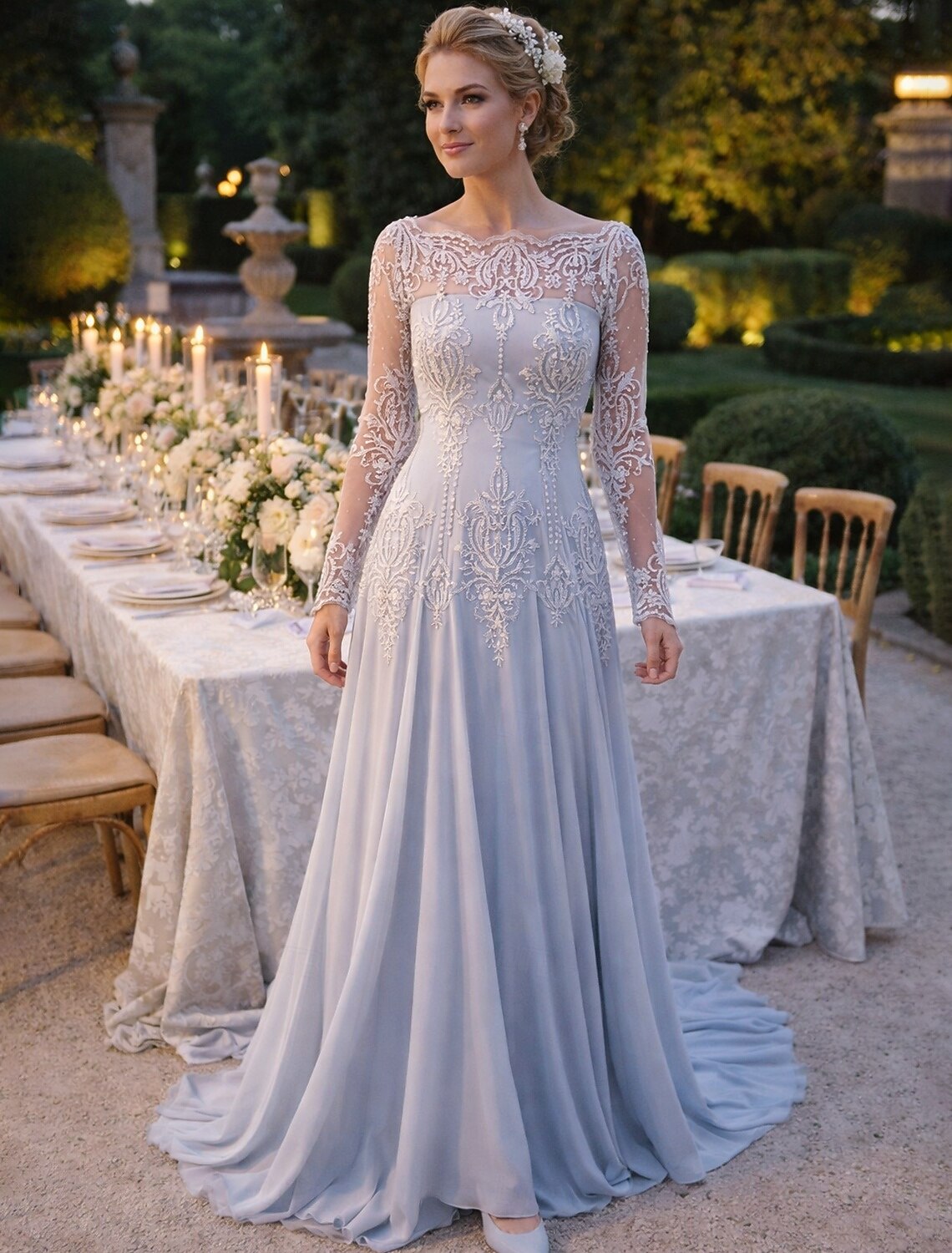 A-Line Sweep Brush Train Wedding Guest Dress Formal Dresses Evening Gown