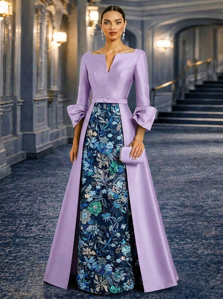 A-Line Floor Length Ball Gown Evening Gown Elegant Floral