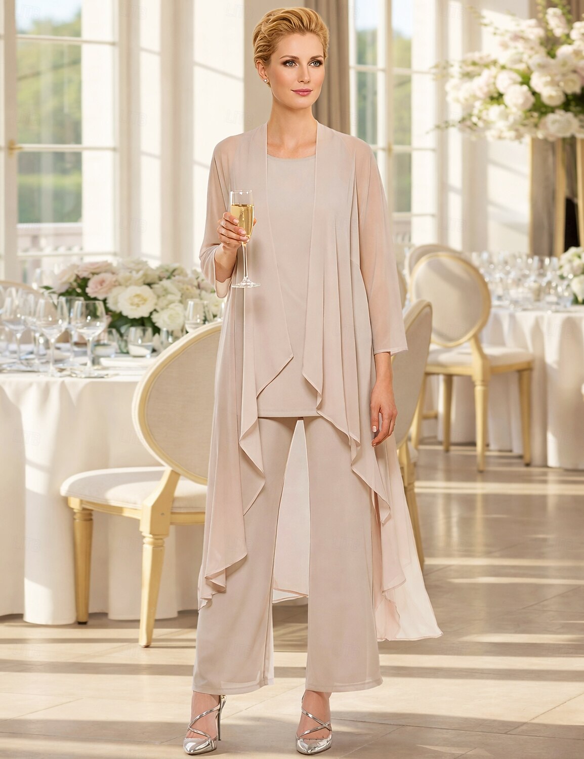 3 Piece Mother of the Bride Dress Elegant Plus Size Wedding Guest Chiffon