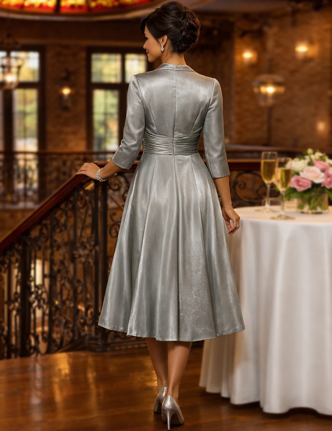 Two Piece A-Line Tea Length Wedding Guest Dress Mother of the Bride Dress Elegant Vintage Plus Size
