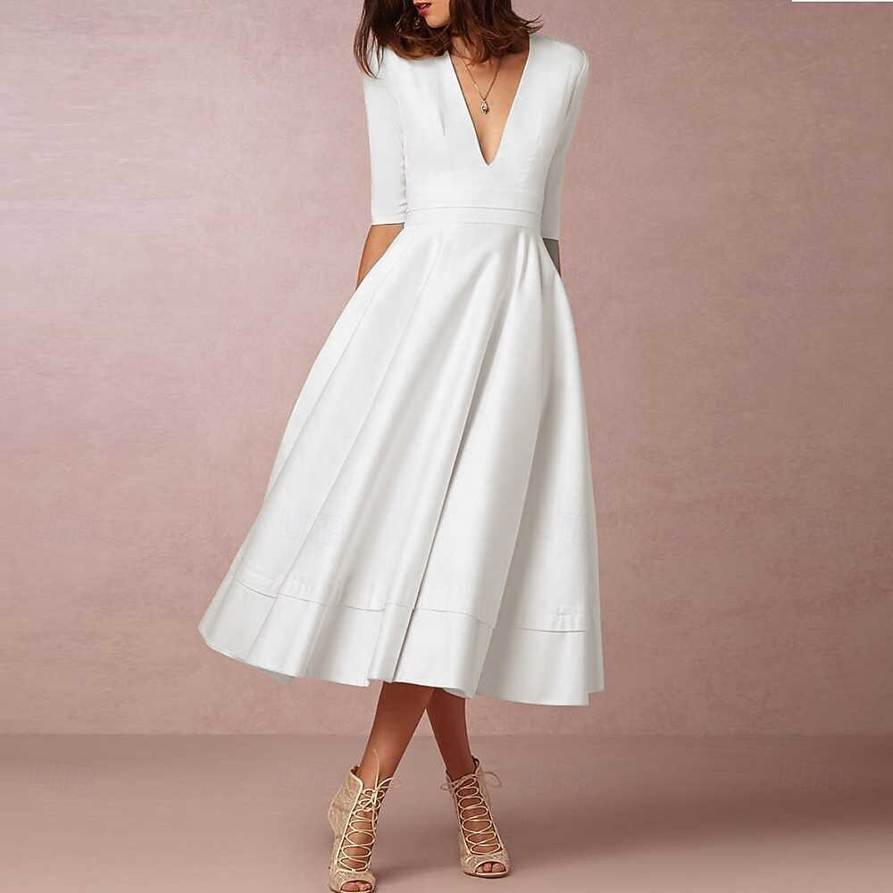 A-Line Tea Length Wedding Dresses Bridal Shower Dresses Vintage