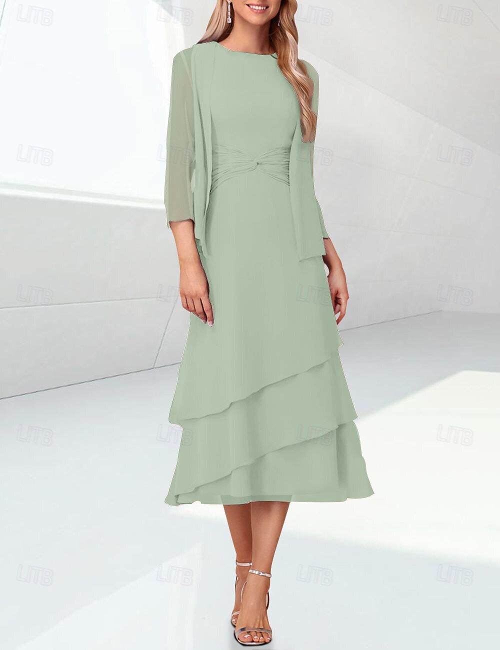 Sheath Column Tea Length Wedding Guest Dress Mother of the Bride Dress