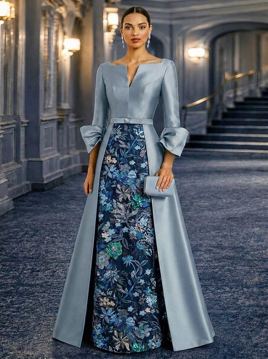 A-Line Floor Length Ball Gown Evening Gown Elegant Floral