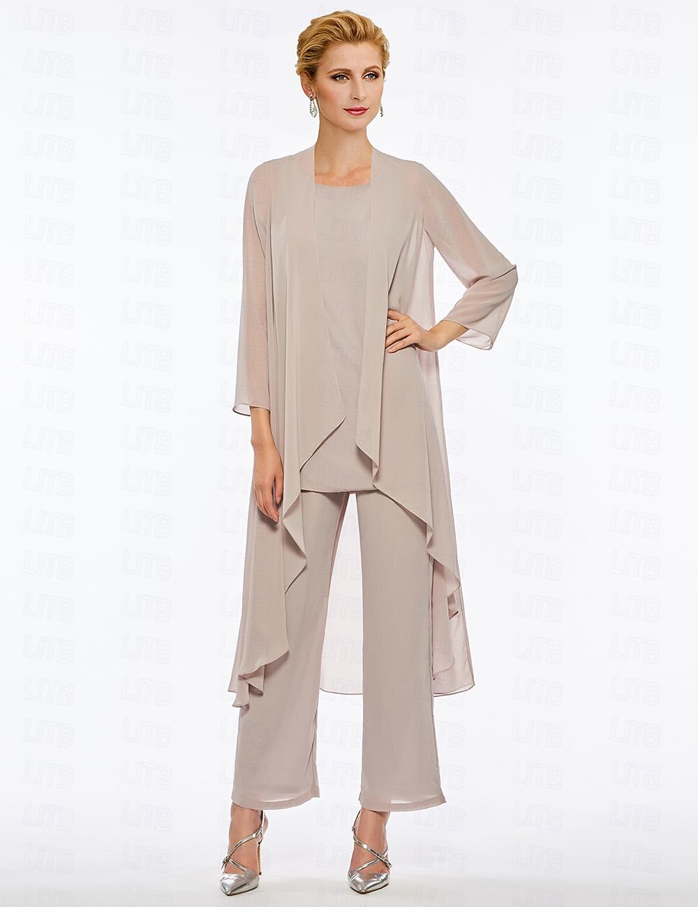 3 Piece Mother of the Bride Dress Elegant Plus Size Wedding Guest Chiffon