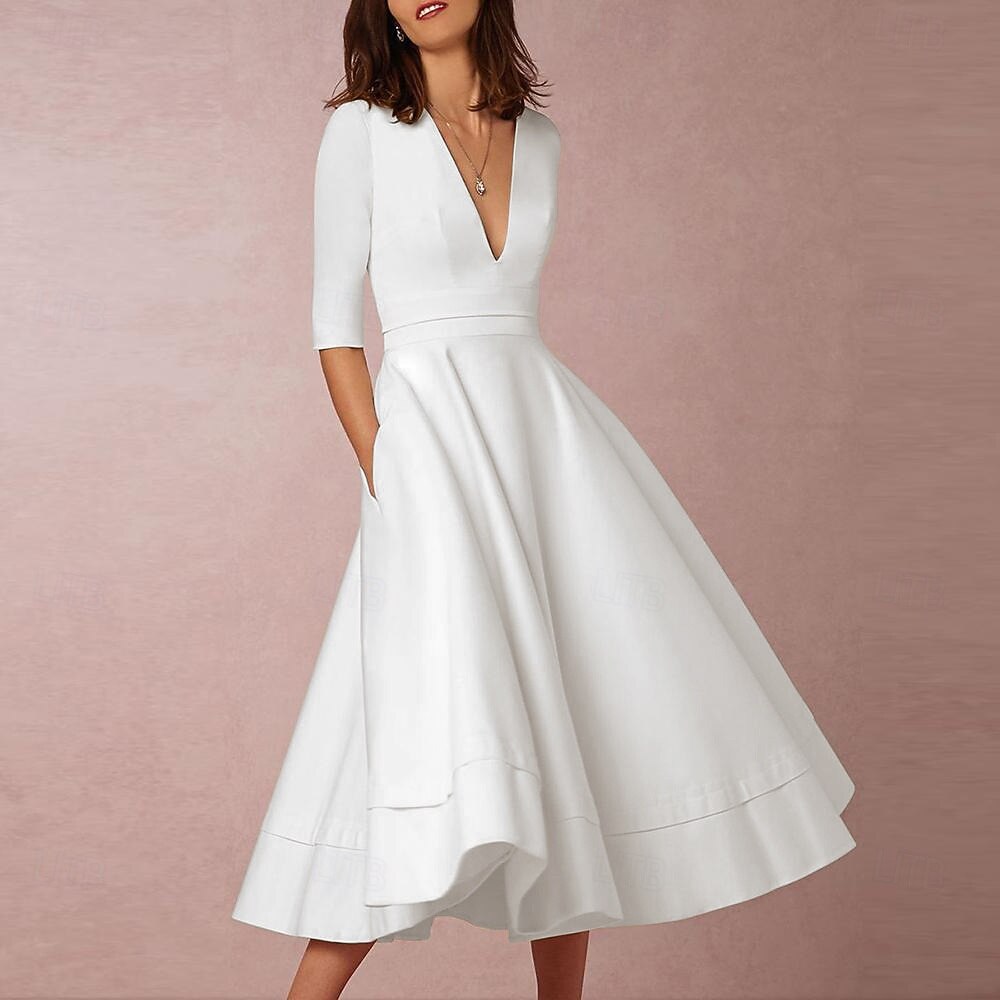A-Line Tea Length Wedding Dresses Bridal Shower Dresses Vintage