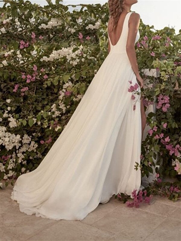 Wedding Dresses A-Line Scoop Neck Sleeveless Floor Length Chiffon Bridal Gowns
