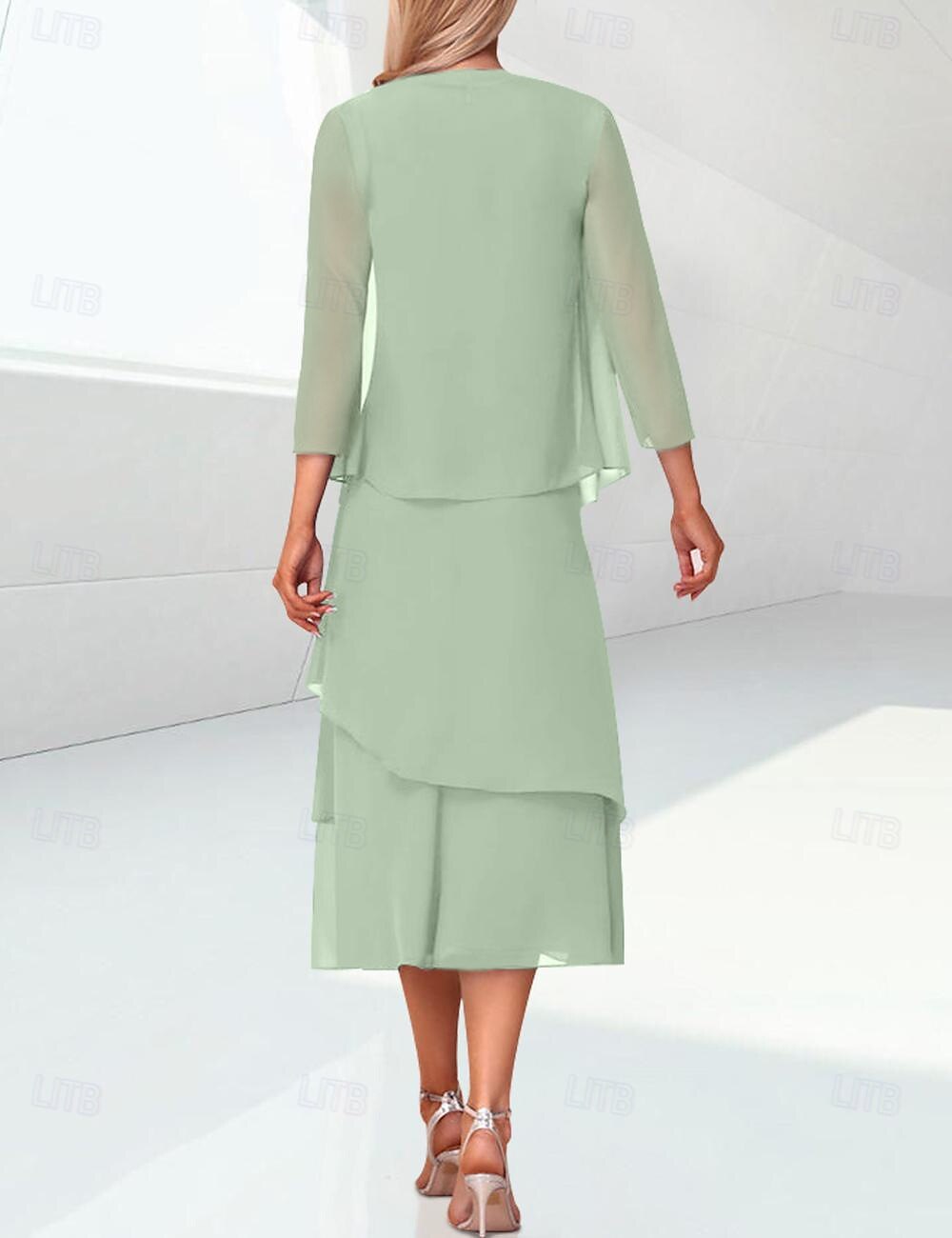 Sheath Column Tea Length Wedding Guest Dress Mother of the Bride Dress