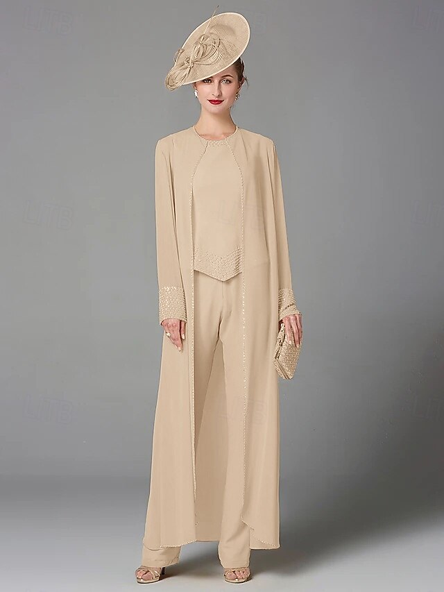 Jumpsuit Pantsuit 3 Piece Mother of the Bride Dress Long Sleeve