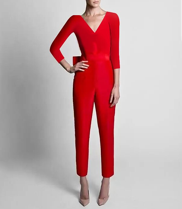Two Piece Jumpsuits Evening Gown Elegant Floor Length Long Sleeve V Neck