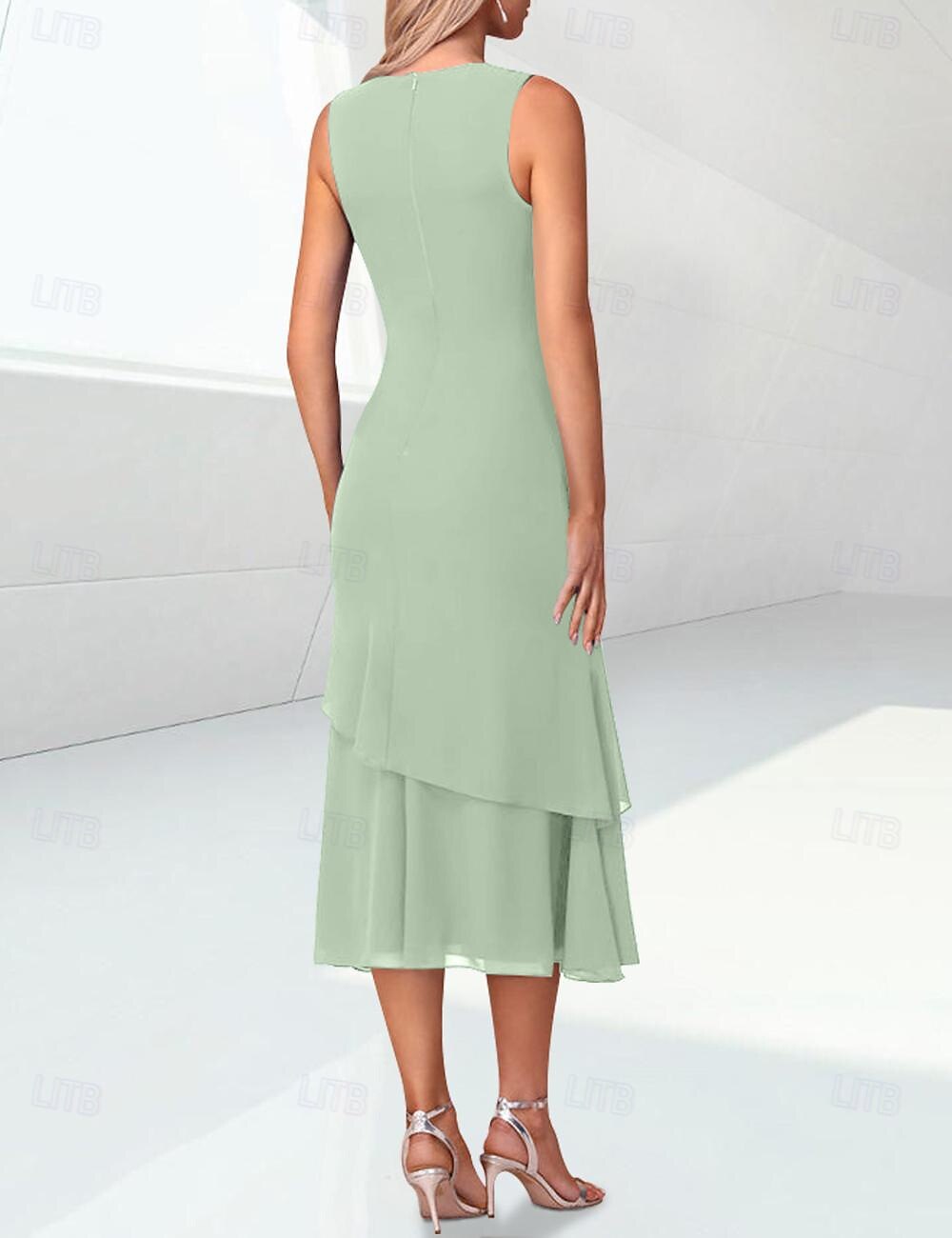 Sheath Column Tea Length Wedding Guest Dress Mother of the Bride Dress