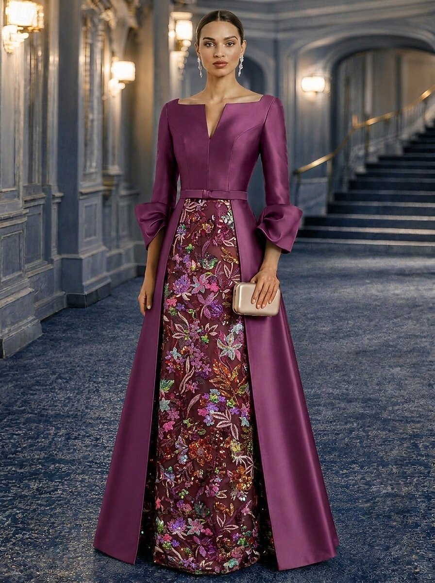 A-Line Floor Length Ball Gown Evening Gown Elegant Floral