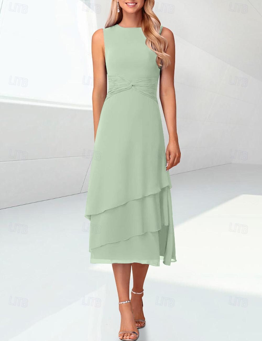 Sheath Column Tea Length Wedding Guest Dress Mother of the Bride Dress