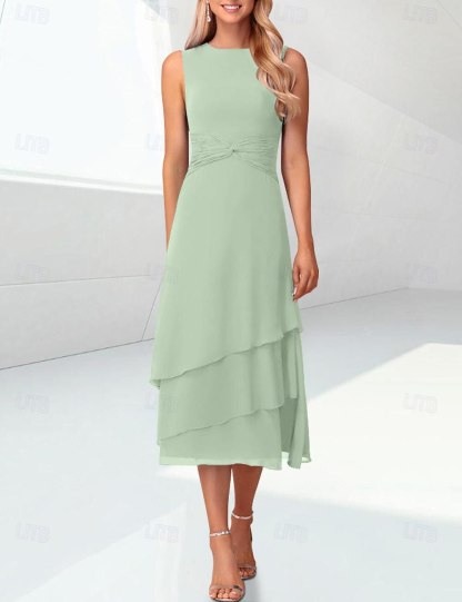 Sheath Column Tea Length Wedding Guest Dress Mother of the Bride Dress