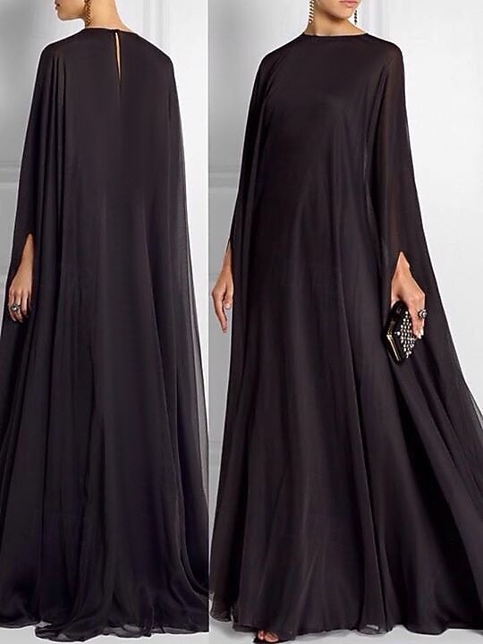 Sheath Evening Gown Empire Dress Formal Evening Sweep Brush Train Long Sleeve Boat Neck