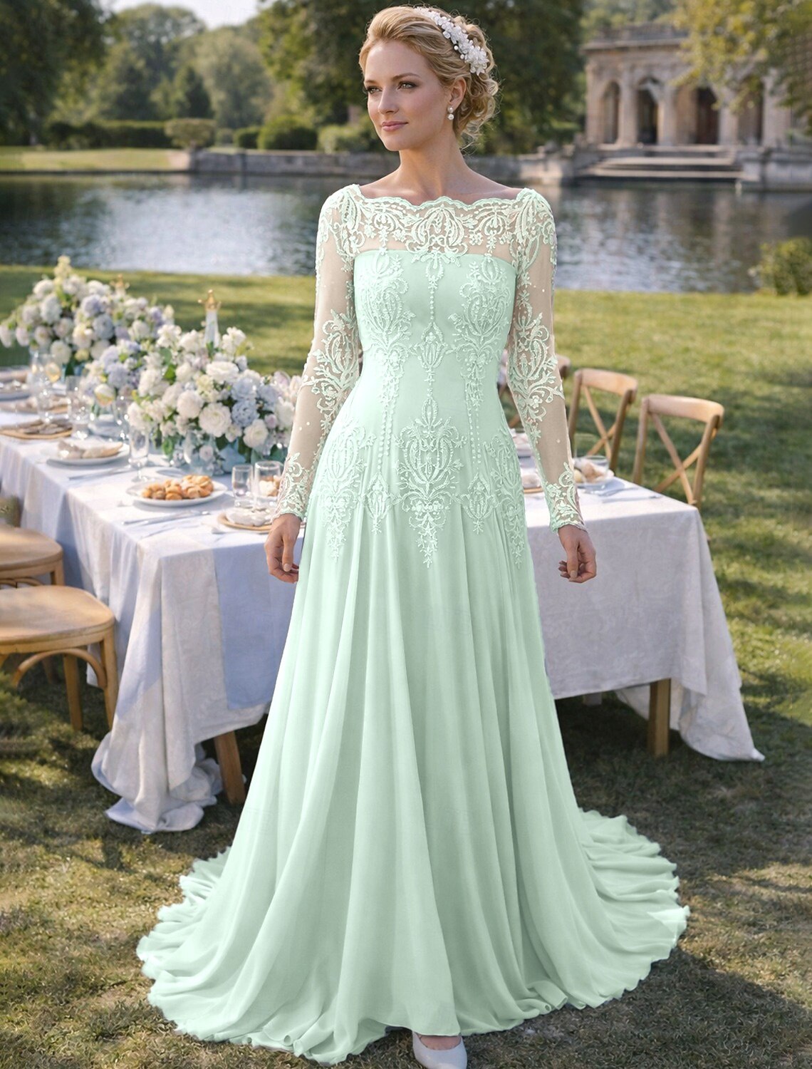 A-Line Sweep Brush Train Wedding Guest Dress Formal Dresses Evening Gown