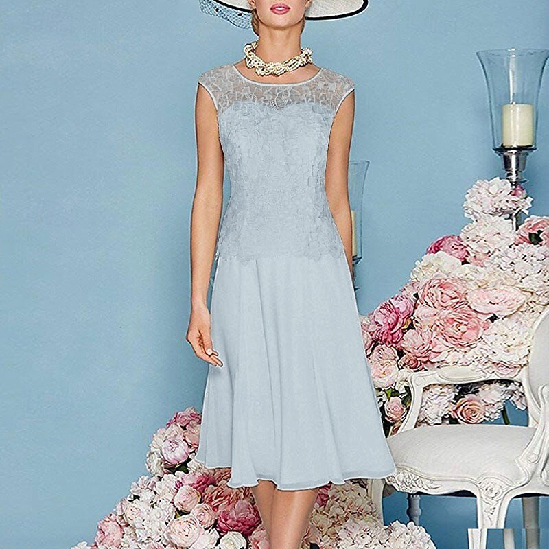 Two Piece Sheath Column Knee Length Wedding Guest Dress Mother of the Bride Dress 3/4 Length Sleeve