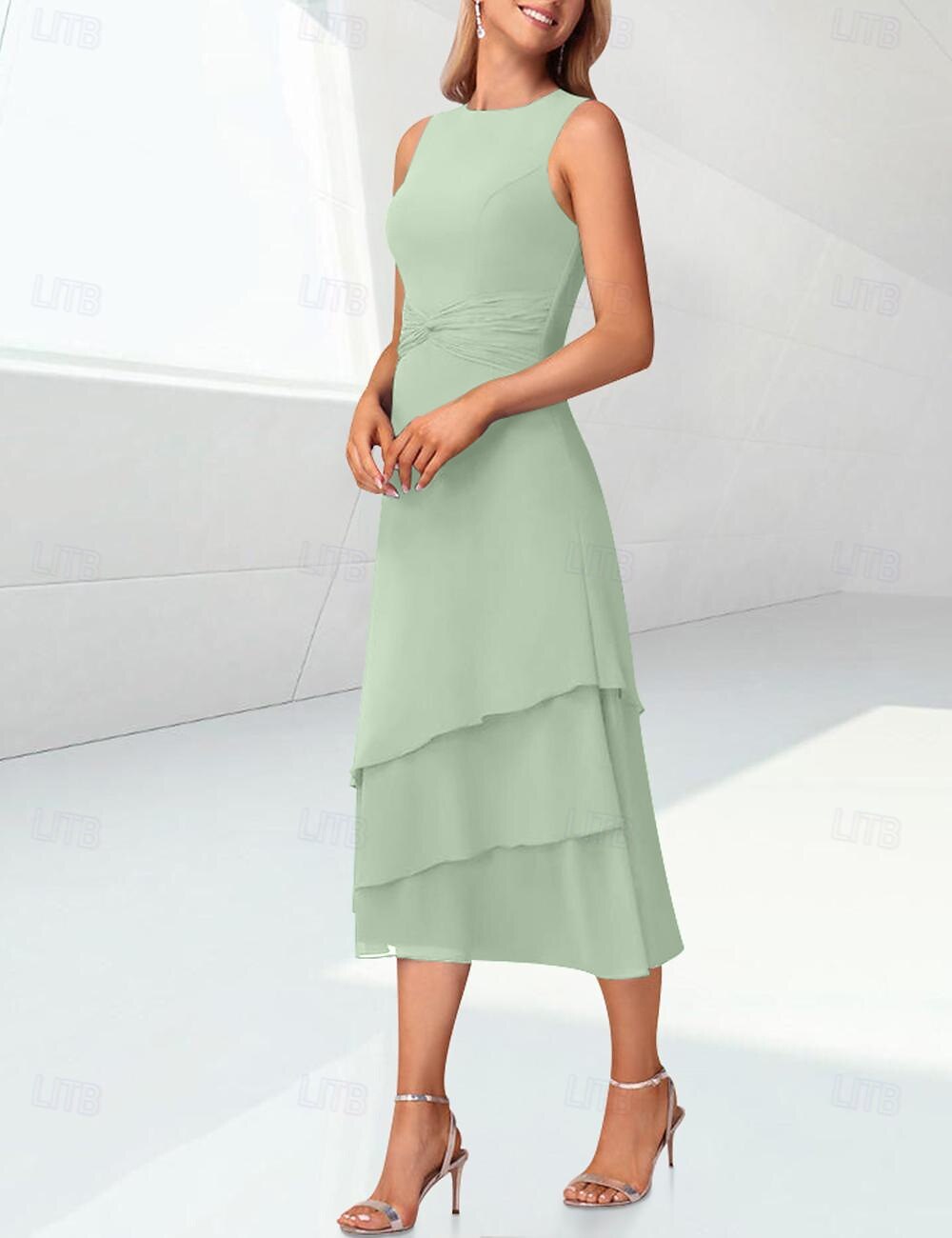 Sheath Column Tea Length Wedding Guest Dress Mother of the Bride Dress