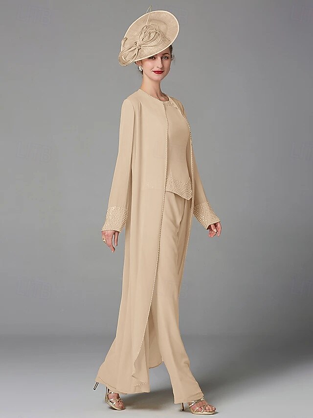 Jumpsuit Pantsuit 3 Piece Mother of the Bride Dress Long Sleeve