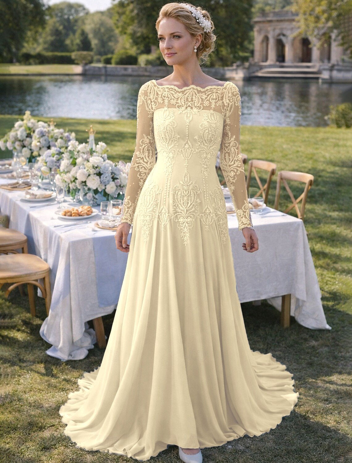 A-Line Sweep Brush Train Wedding Guest Dress Formal Dresses Evening Gown