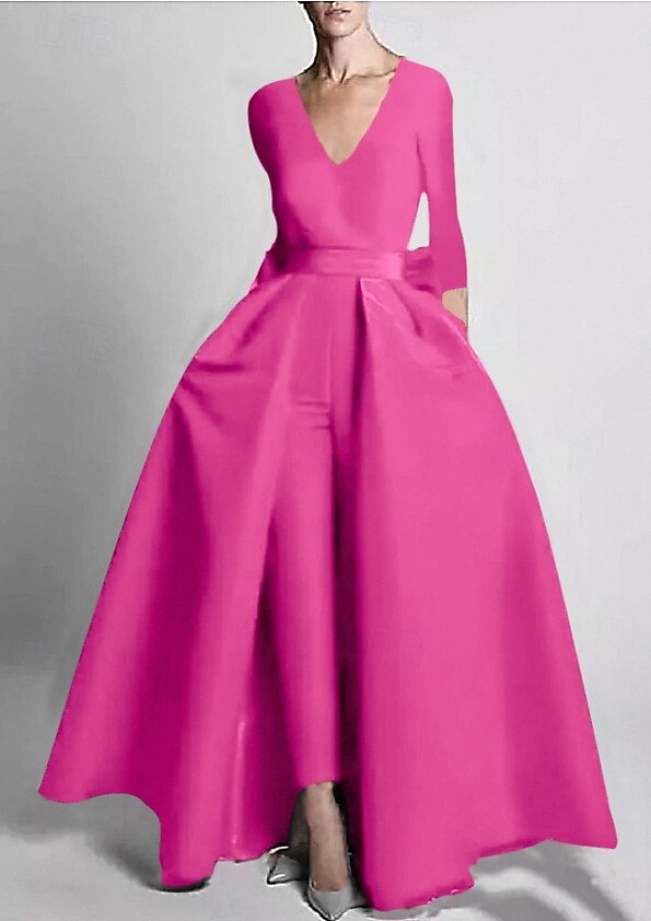 Two Piece Jumpsuits Evening Gown Elegant Floor Length Long Sleeve V Neck