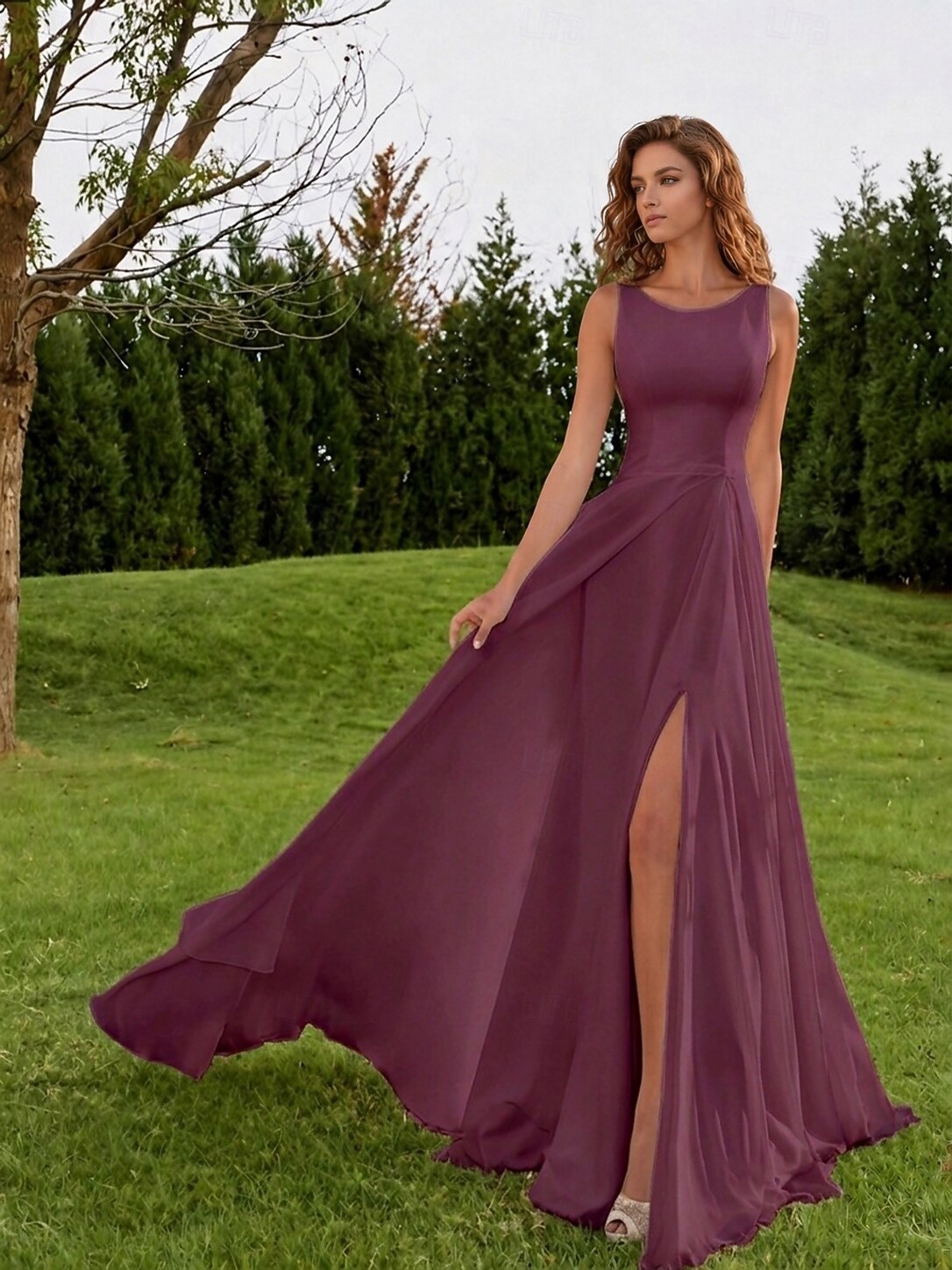 Wedding Dresses A-Line Scoop Neck Sleeveless Floor Length Chiffon Bridal Gowns