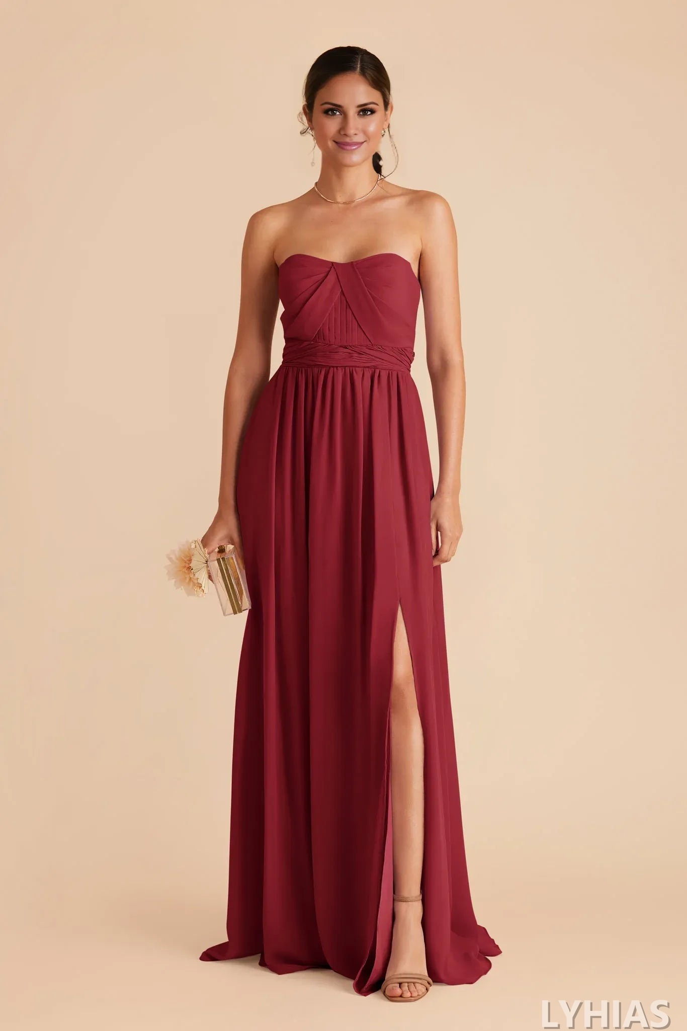 Burgundy Chiffon A-Line Floor-Length Bridesmaid Dresses