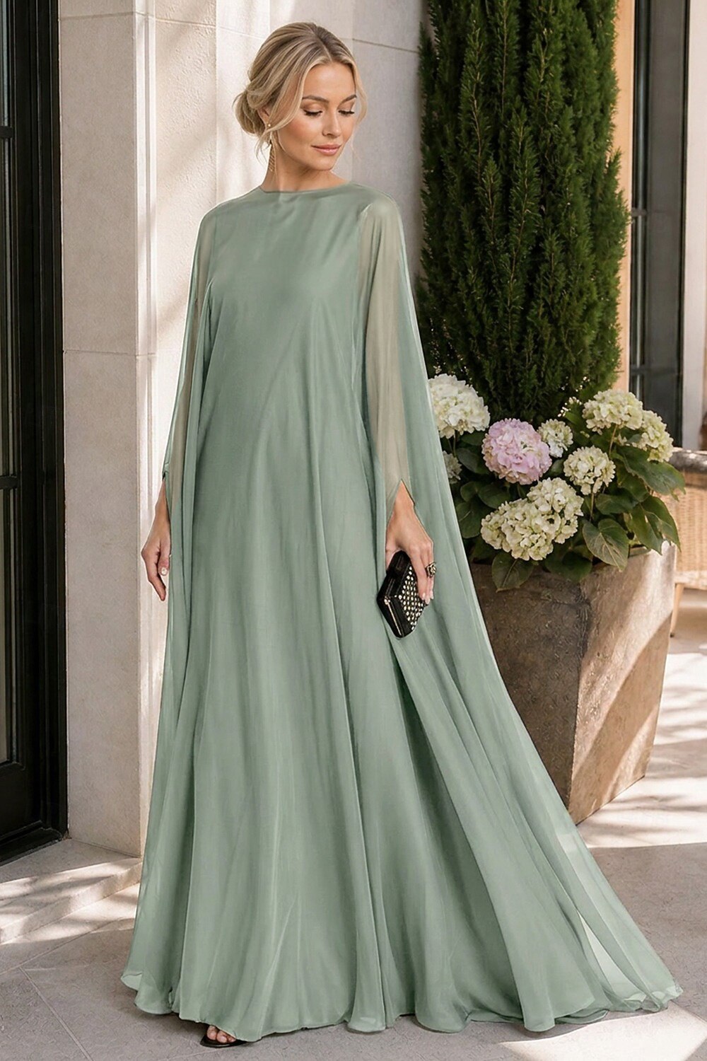 Sheath Evening Gown Empire Dress Formal Evening Sweep Brush Train Long Sleeve Boat Neck