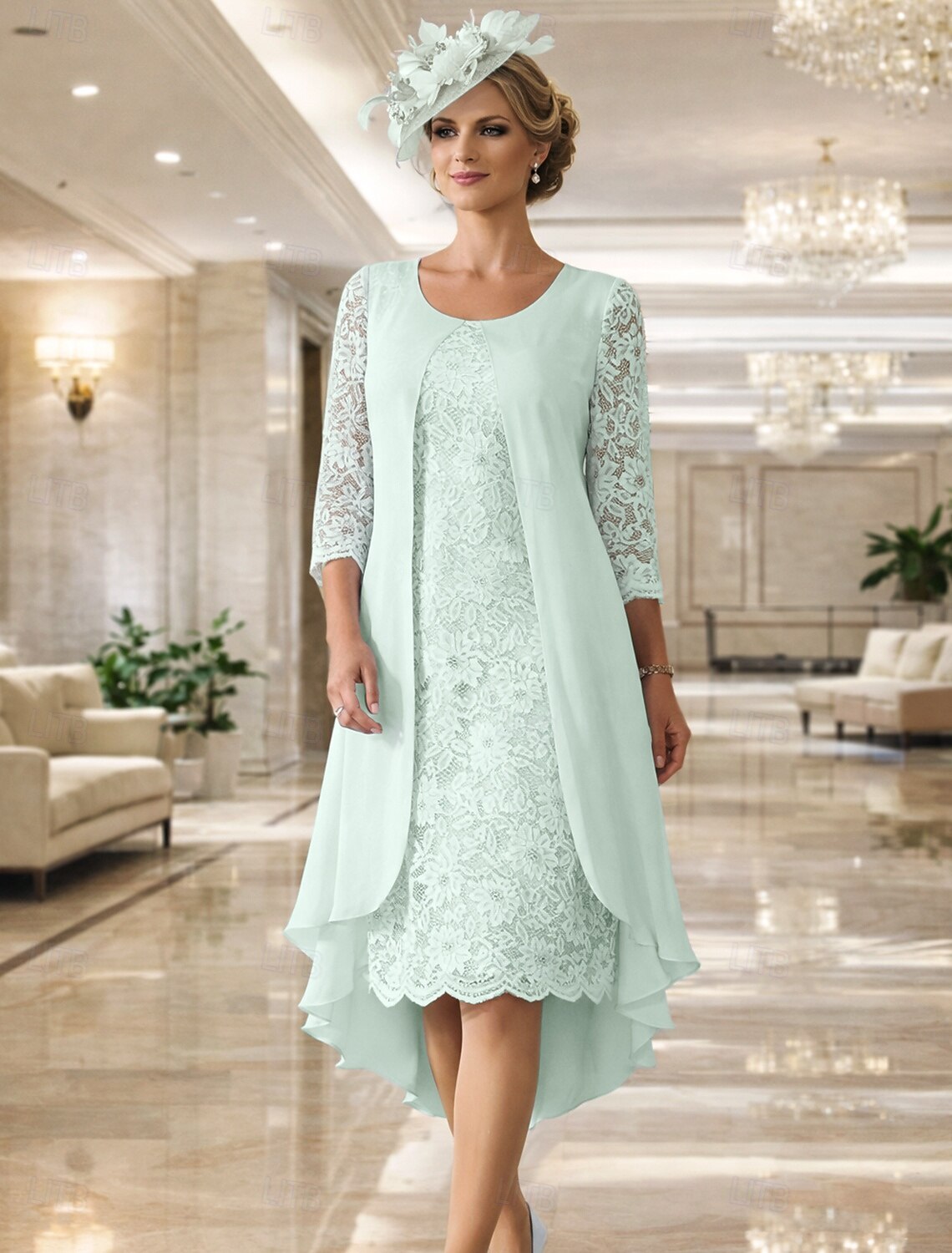 A-Line Knee Length Wedding Guest Dress Mother of the Bride Dress Long
