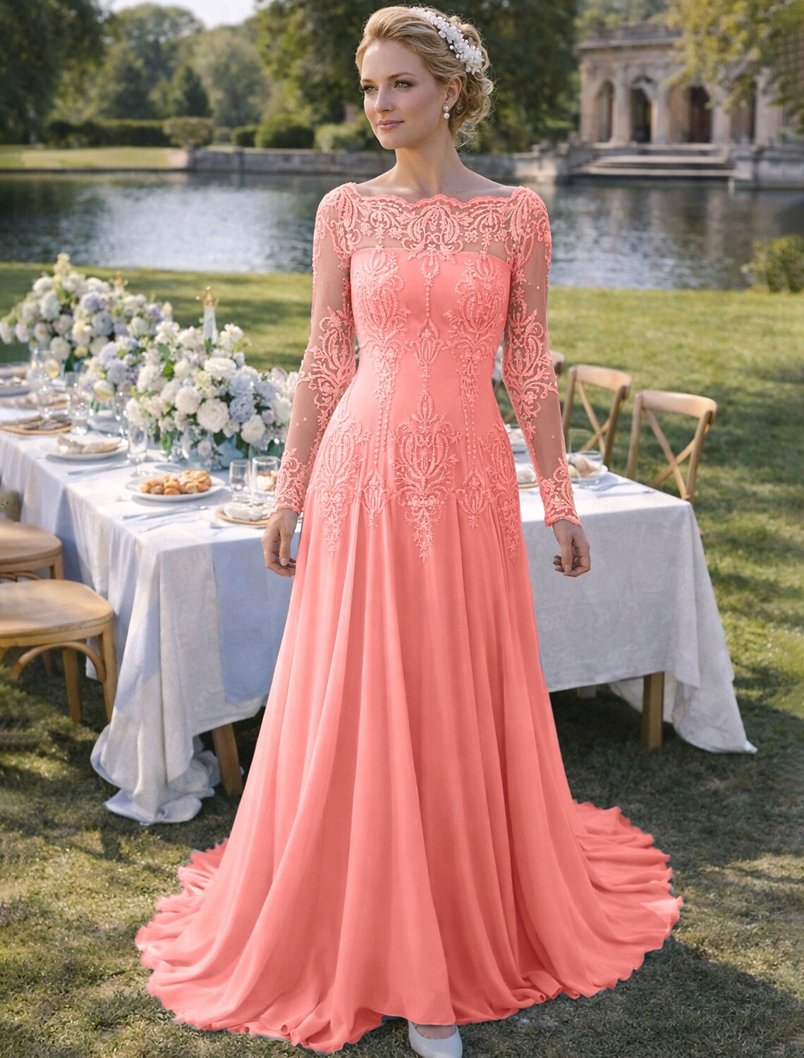 A-Line Sweep Brush Train Wedding Guest Dress Formal Dresses Evening Gown