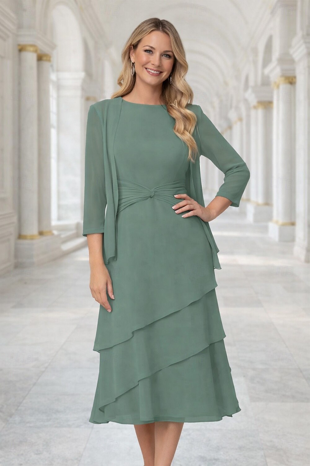 Sheath Column Tea Length Wedding Guest Dress Mother of the Bride Dress