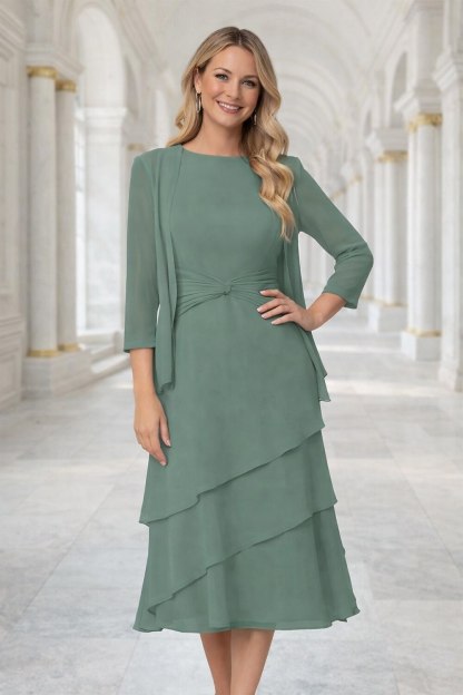 Sheath Column Tea Length Wedding Guest Dress Mother of the Bride Dress