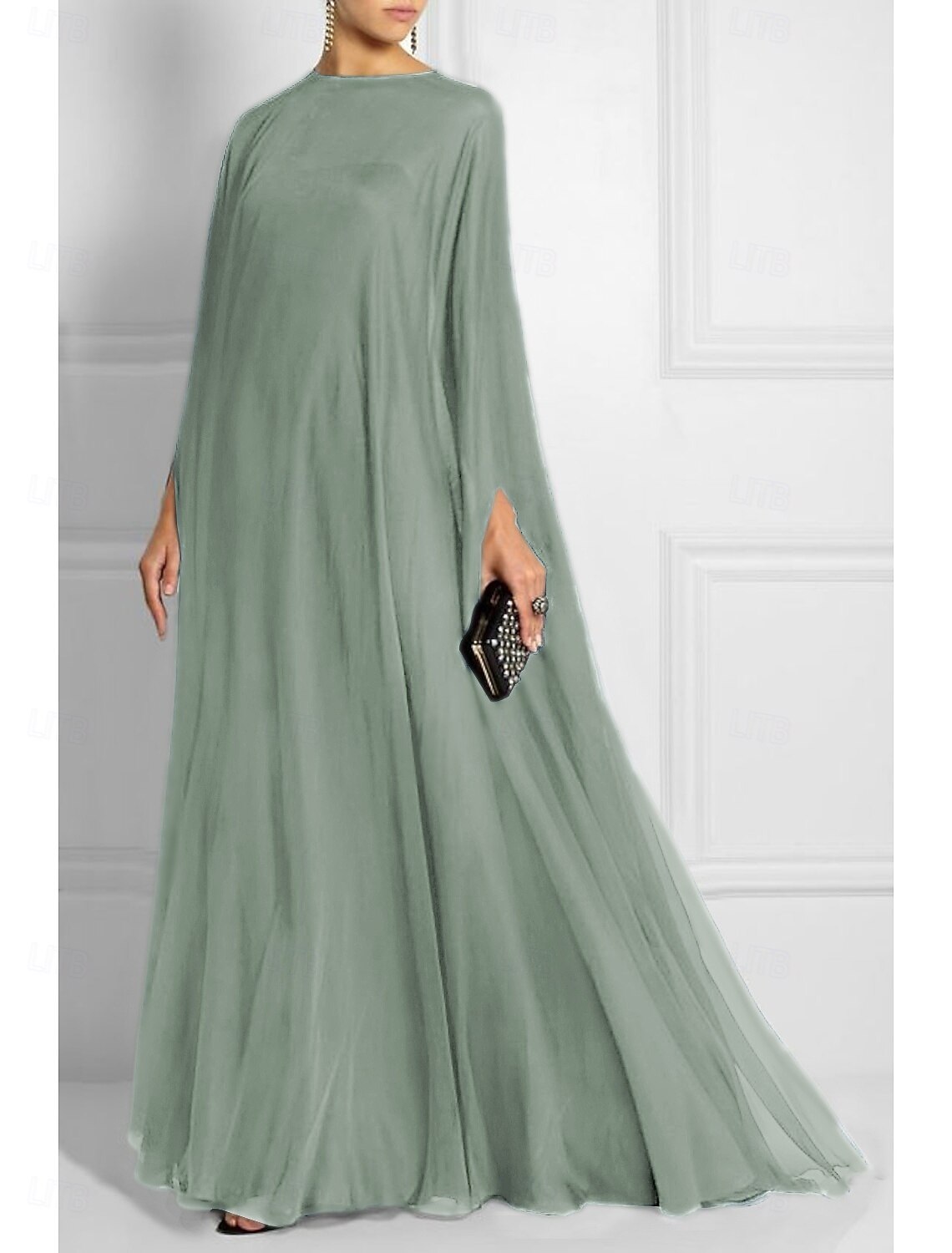 Sheath Evening Gown Empire Dress Formal Evening Sweep Brush Train Long Sleeve Boat Neck