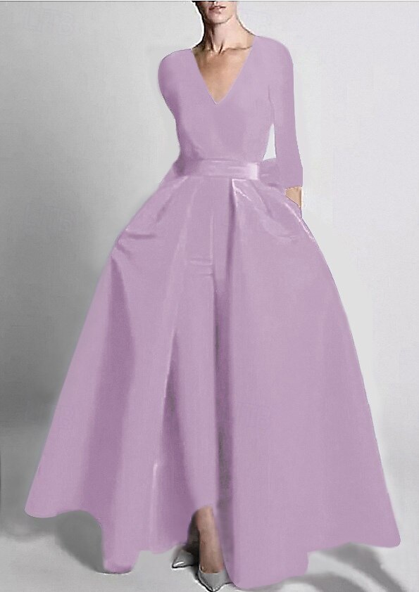 Two Piece Jumpsuits Evening Gown Elegant Floor Length Long Sleeve V Neck