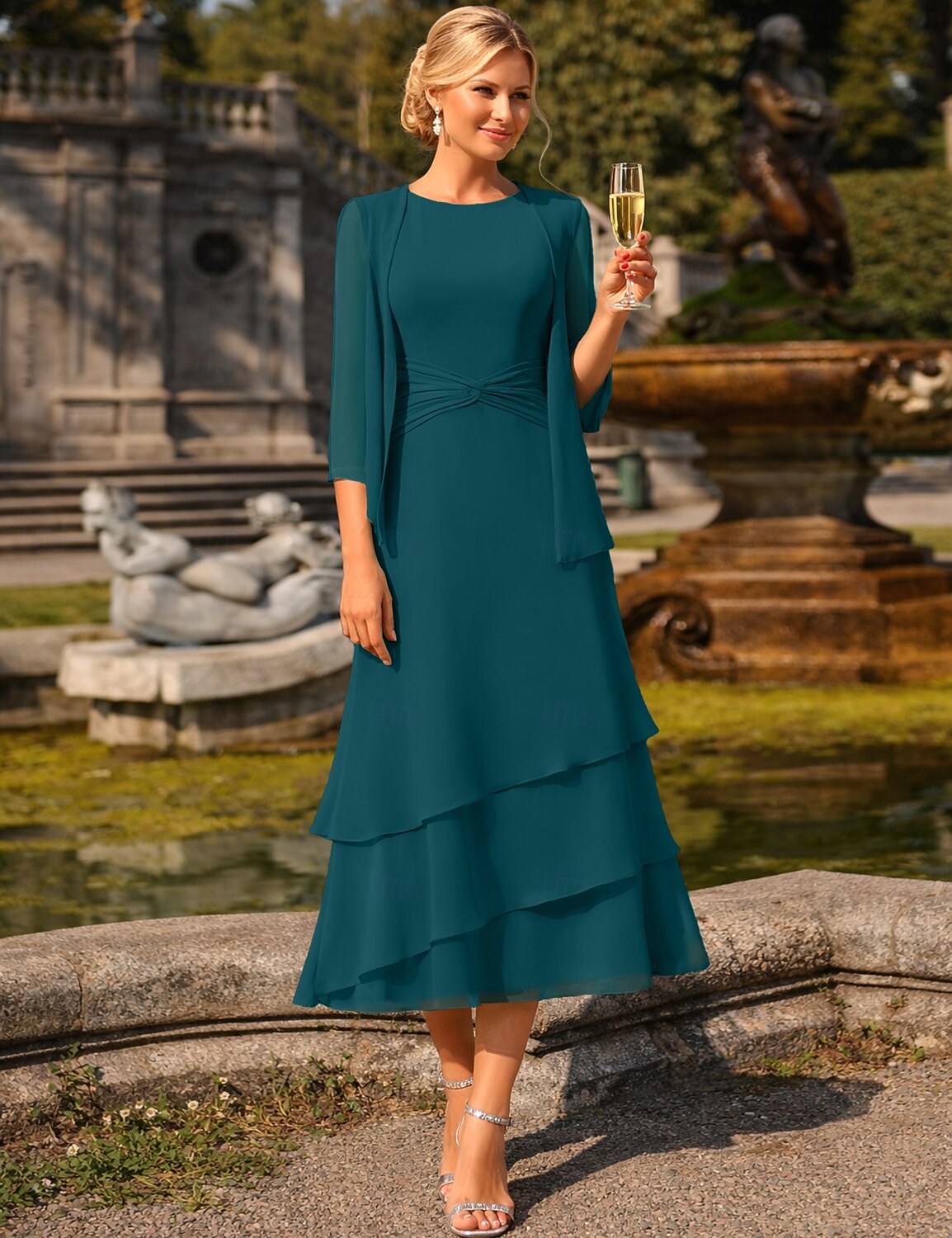 Sheath Column Tea Length Wedding Guest Dress Mother of the Bride Dress