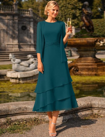 Sheath Column Tea Length Wedding Guest Dress Mother of the Bride Dress