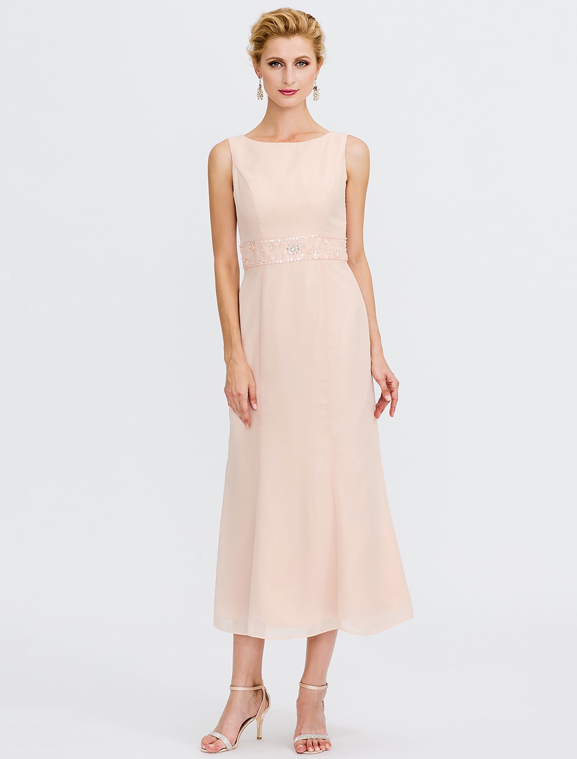 Two Piece Sheath Column Tea Length Wedding Guest Dress Mother of the Bride Dress Elegant Plus Size