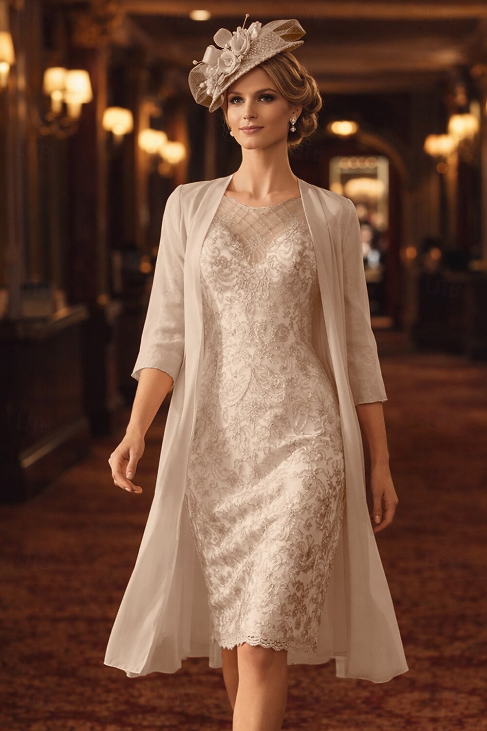 Two Piece Sheath Column Wedding Guest Dress Mother of the Bride Elegant