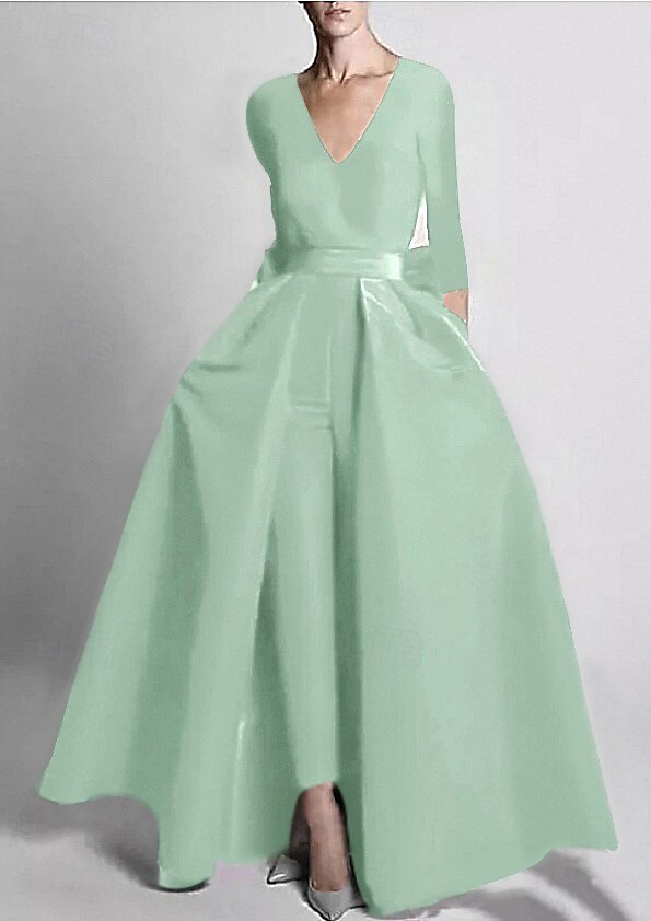 Two Piece Jumpsuits Evening Gown Elegant Floor Length Long Sleeve V Neck