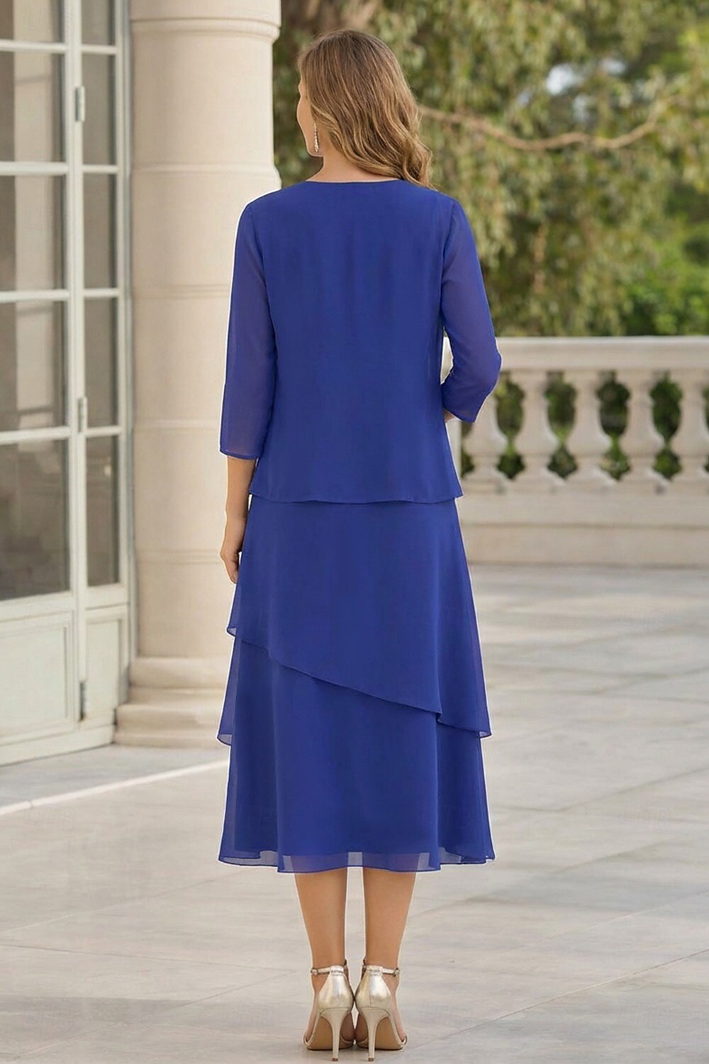 Sheath Column Tea Length Wedding Guest Dress Mother of the Bride Dress