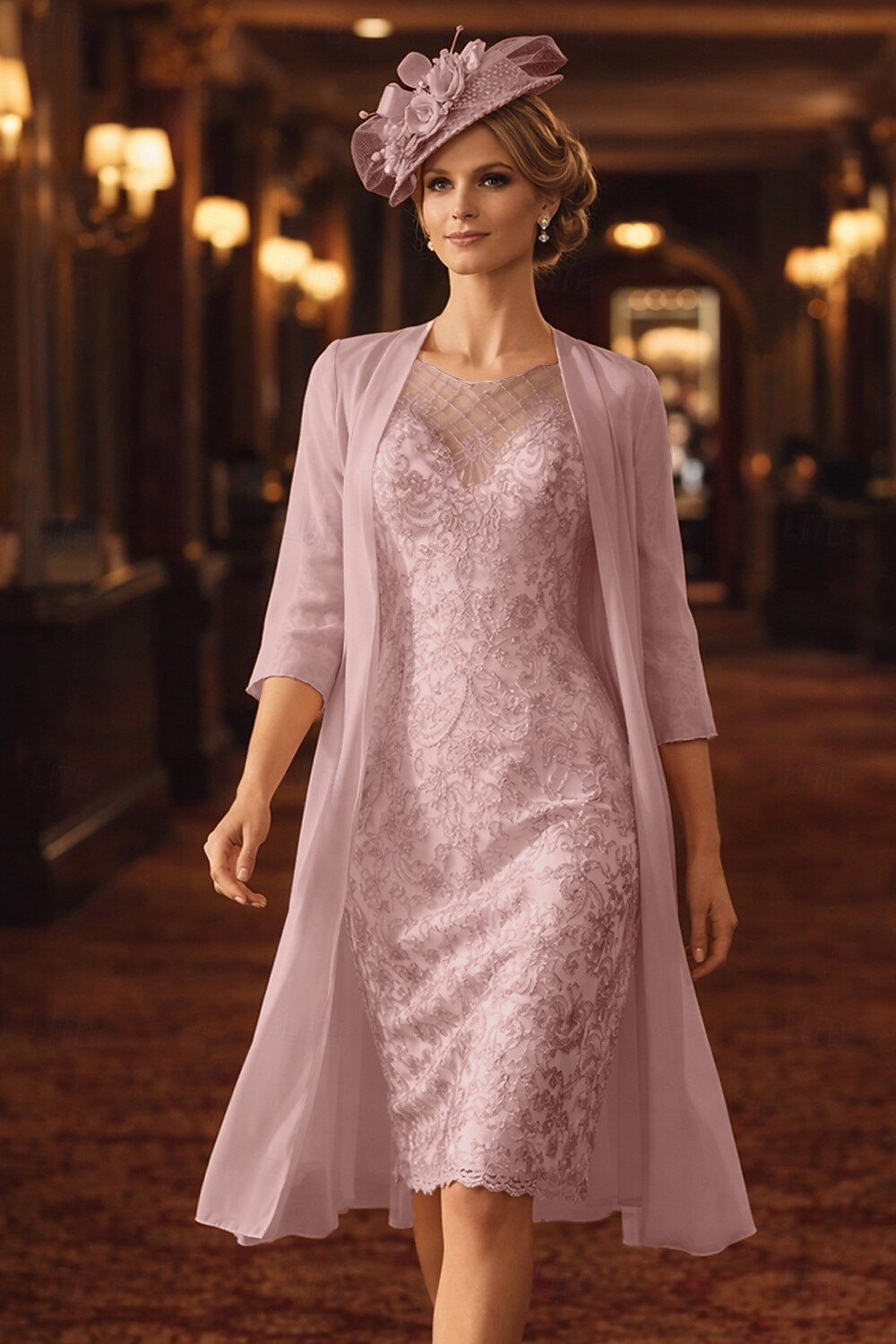Two Piece Sheath Column Wedding Guest Dress Mother of the Bride Elegant