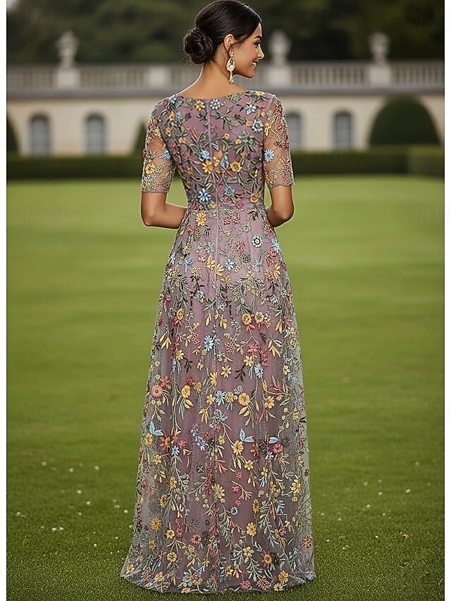 A-Line Tea Length Cocktail Dress Wedding Guest Dress Elegant Casual