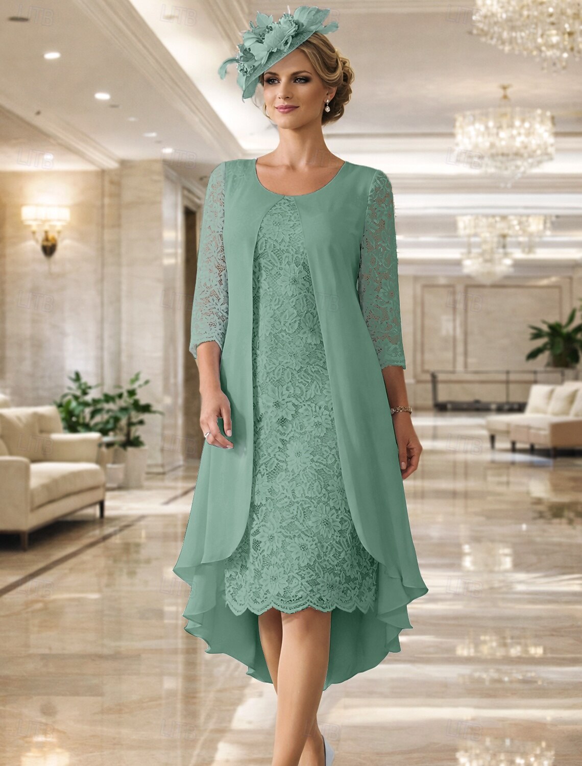 A-Line Knee Length Wedding Guest Dress Mother of the Bride Dress Long