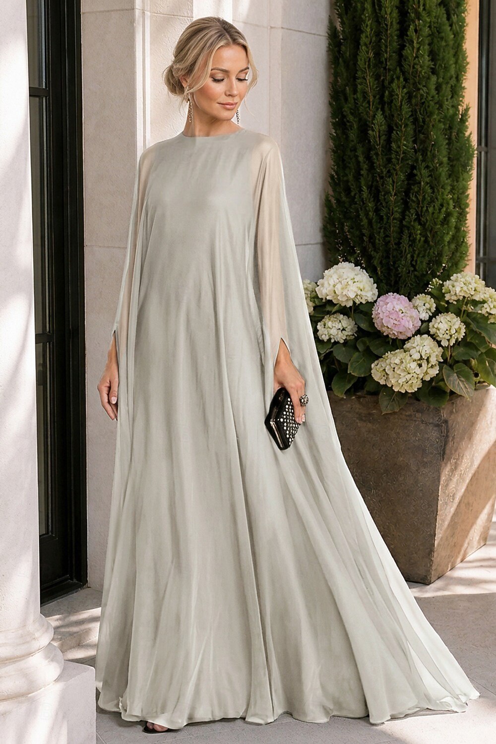 Sheath Evening Gown Empire Dress Formal Evening Sweep Brush Train Long Sleeve Boat Neck