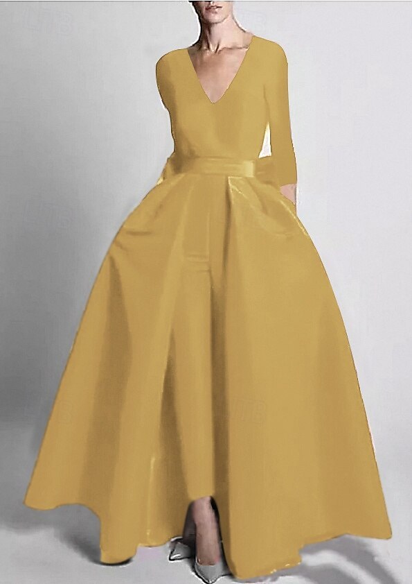 Two Piece Jumpsuits Evening Gown Elegant Floor Length Long Sleeve V Neck