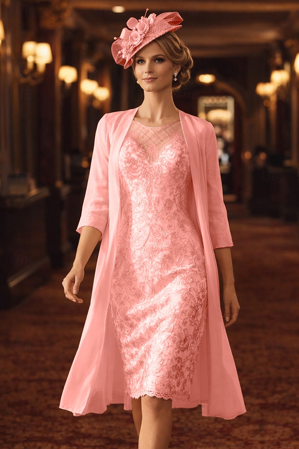Two Piece Sheath Column Wedding Guest Dress Mother of the Bride Elegant