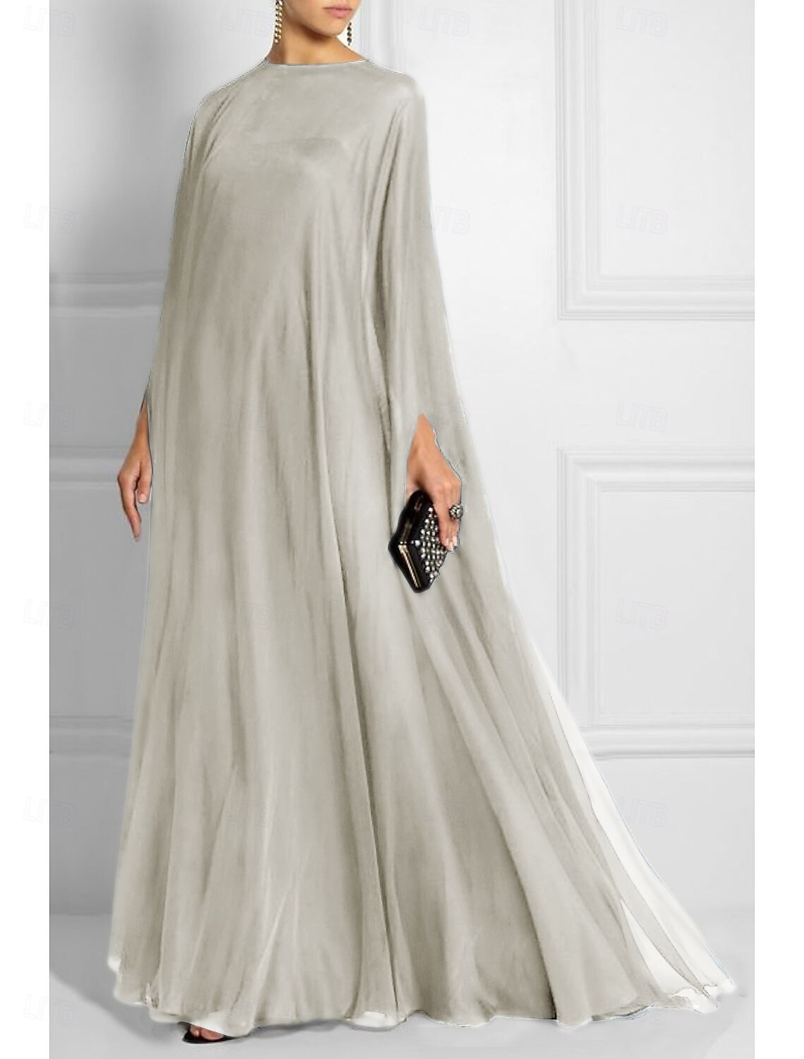 Sheath Evening Gown Empire Dress Formal Evening Sweep Brush Train Long Sleeve Boat Neck